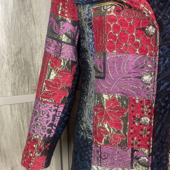 Vintage Sasha Fabiani bohemian mixed media brocade patchwork long jacket S - Picture 3 of 16